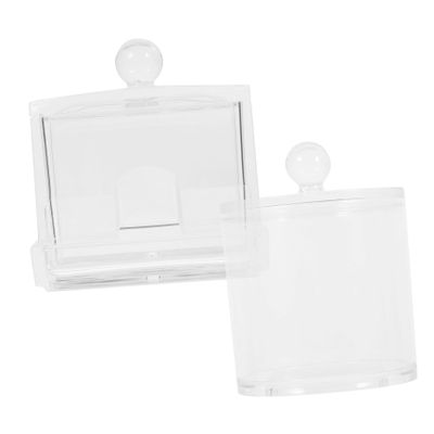WOONEKY 2pcs Acrylic Organizer Holder Storage Box Lid for Cotton Pads Makeup Storage Box