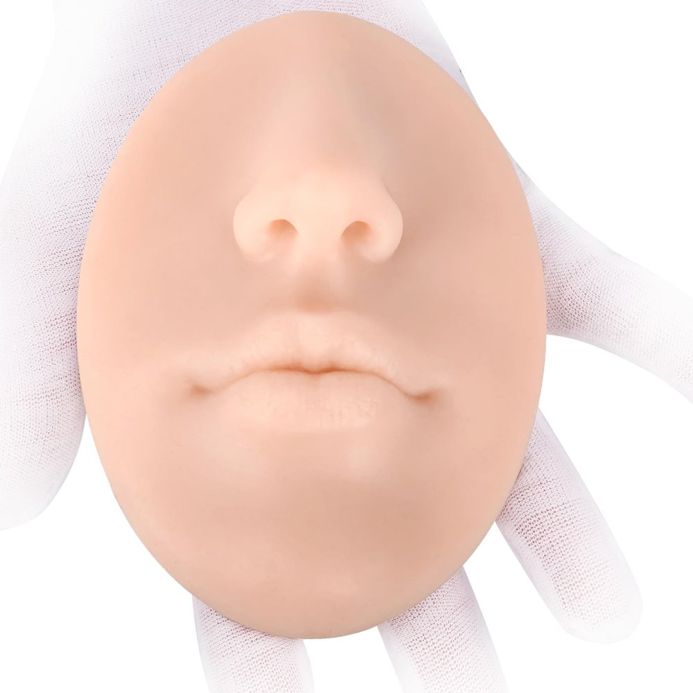Vnmcry Silicone Piercing Nose Model with Mouth Flexible Fake Nose for Makeup Practice Jewelry Display Piercing Body Part (Ivory, M-Thin Lip)