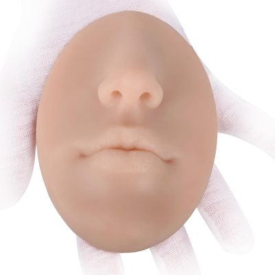Vnmcry Silicone Piercing Nose Model with Mouth Flexible Fake Nose for Makeup Practice Jewelry Display Piercing Body Part (Beige, M-Thin Lip)