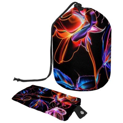 Barrel Drawstring Makeup Bag Large Cosmetic Bag Make up Bags Portable Toiletry Bag Organizer for Travel Toiletries Accessories - Neon Roses Butterfly