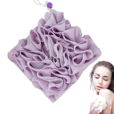 2 in 1 Bath Loofah Sponge, Soft Washcloth, Bath Ball Towel With Drawstring, Shower Sponge for Body, Travel (Purple)