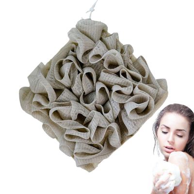 2 in 1 Bath Loofah Sponge and Washcloth, Bath Ball Towel Loofah with Drawstring, Shower Sponge for Travel (Khaki)
