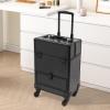 BRICZUNA Rolling Makeup Train Case Aluminum Alloy Rectangular 44.09lbs with 4 Wheels for Hair Stylists, Pet Groomers, Makeup Artists(Black) view 4