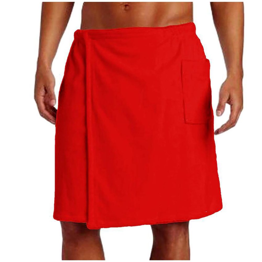 Cambkatl Mens Adjustable Bath Towel Wrap - Wearable Towel Skirt with Pocket for Gym Shower Sauna Spa & Beach Cover Ups