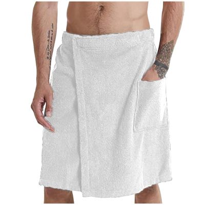 Cambkatl Mens Adjustable Bath Towel Wrap - Wearable Towel Skirt with Pocket for Gym Shower Sauna Spa & Beach Cover Ups