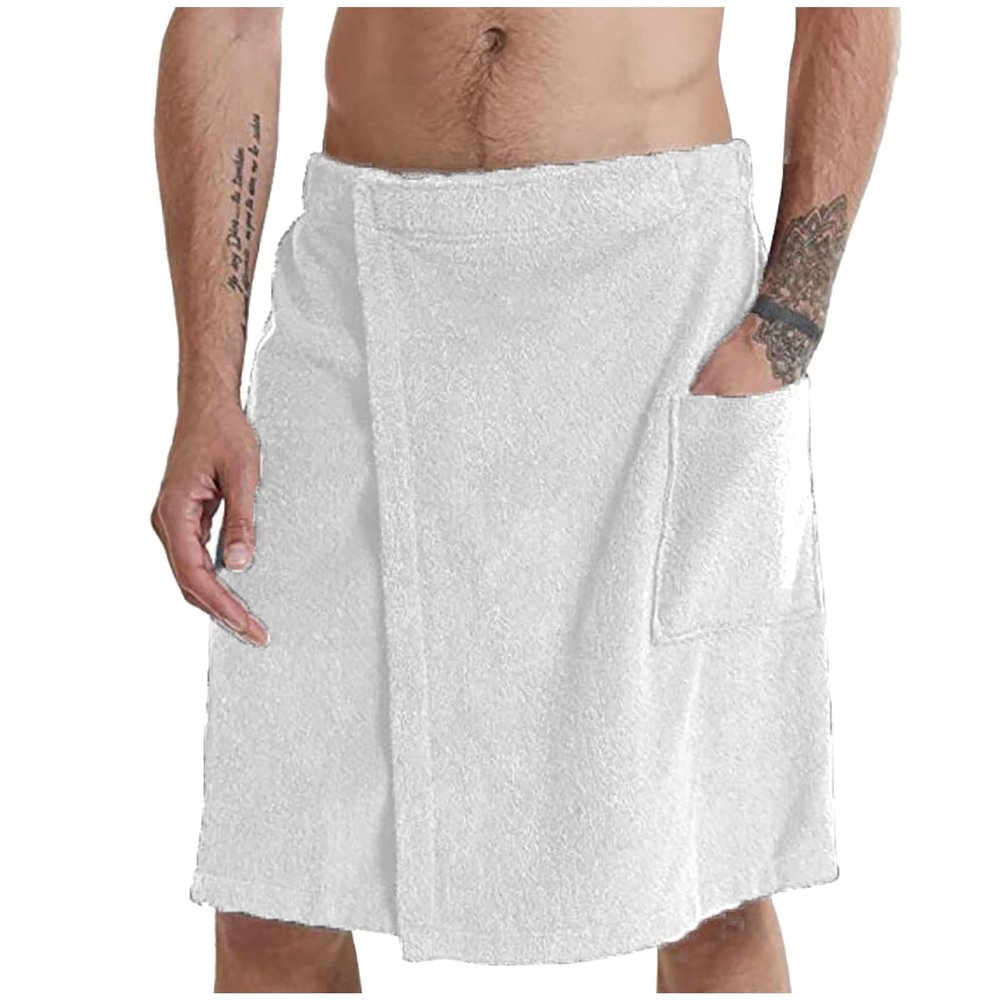 Cambkatl Mens Adjustable Bath Towel Wrap - Wearable Towel Skirt with Pocket for Gym Shower Sauna Spa & Beach Cover Ups