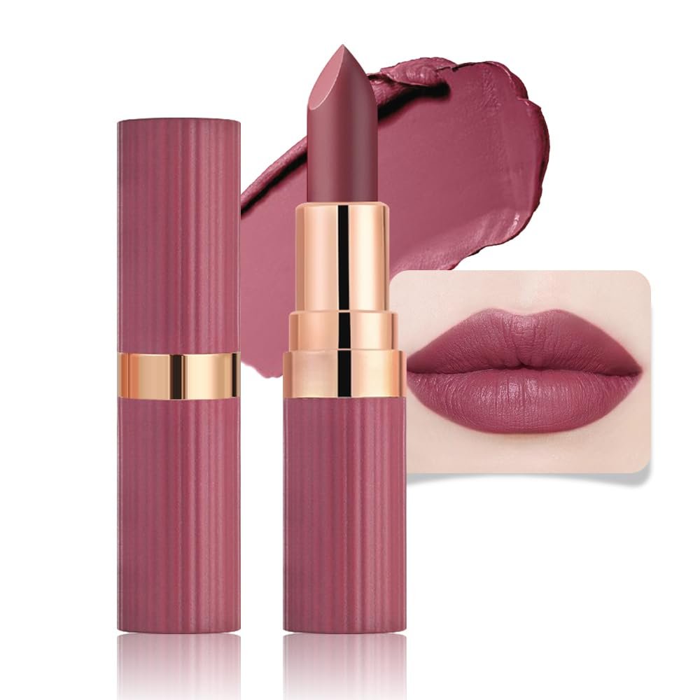 CAKAILA Purple Mauve Lavender Lip Stick,Matte Cream Lipstick Set for Women,Long Lasting Waterproof Smudge Proof Velvet lipsticks Crayon,Lip Makeup Kit Travel Size,Vegan & Cruelty-free (Pack of 1)