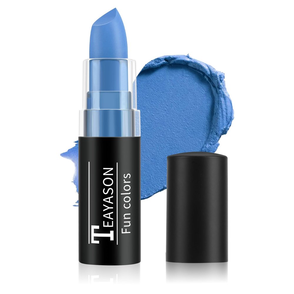 FIVEFULU Blue Face Body Paint Stick, Matte Lipstick Eye Black Stick Face-Paint Make Up, Long Lasting Waterproof Blue Makeup for Halloween Avatar Sally Smurf Mystique Costume Cosplay Makeup