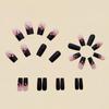Fall Press on Medium Pink Black Gradient Square Coffin Glossy False Nails with Pink Flowers Designs - Full Cover Acrylic Glue on Stick on Nails for Women - 24PCS view 3