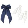 LFOUVRE 1pc Navy Hair Bow for Women and 2pcs White Hair Scarf Scrunchies view 1