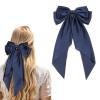 LFOUVRE 1pc Navy Hair Bow for Women and 2pcs White Hair Scarf Scrunchies view 2
