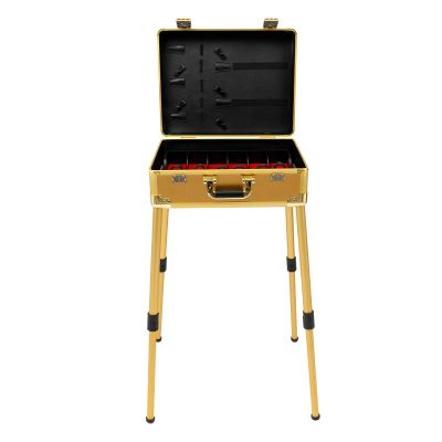 ACNAO Barber Case with Handle and 4 Height-Adjustable Stand Legs,Modern Rectangular Floorstanding Barber Case with Lock,Professional Barber Toolbox for Homes, Barber Store (Gold)
