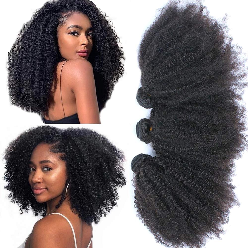 Mongolian Afro Kinky Curly Bundles Human Hair 4B 4C Afro Kinky Bulk Human Hair Bundles Unprocessed Virgin Hair Curly Weave Hair Bundles for Women Natural Black 20 20 20 Inch