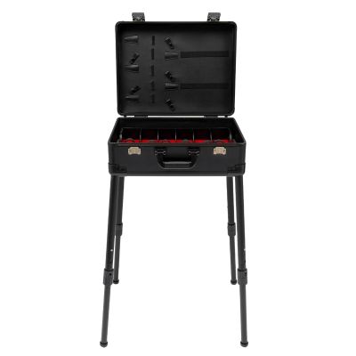 ACNAO Barber Case with Handle and 4 Height-Adjustable Stand Legs,Modern Rectangular Floorstanding Barber Case with Lock,Professional Barber Toolbox for Homes, Barber Store (Black)