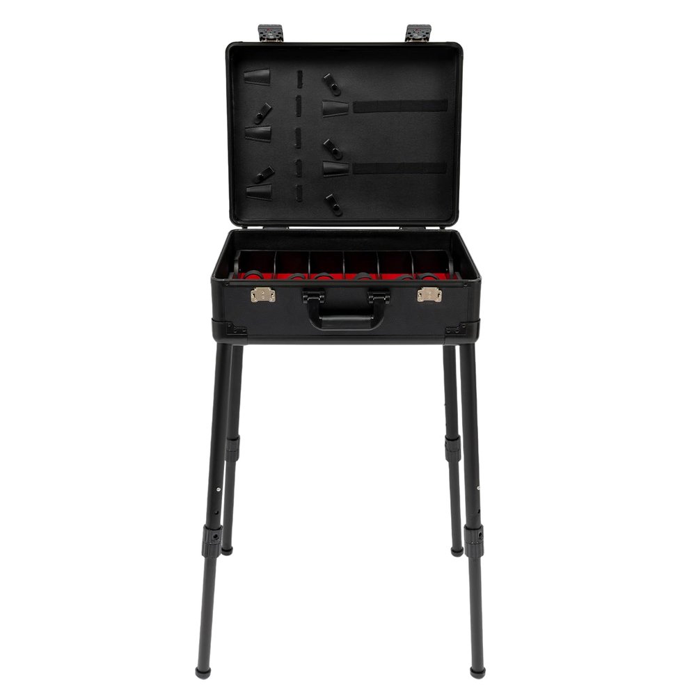 ACNAO Barber Case with Handle and 4 Height-Adjustable Stand Legs,Modern Rectangular Floorstanding Barber Case with Lock,Professional Barber Toolbox for Homes, Barber Store (Black)