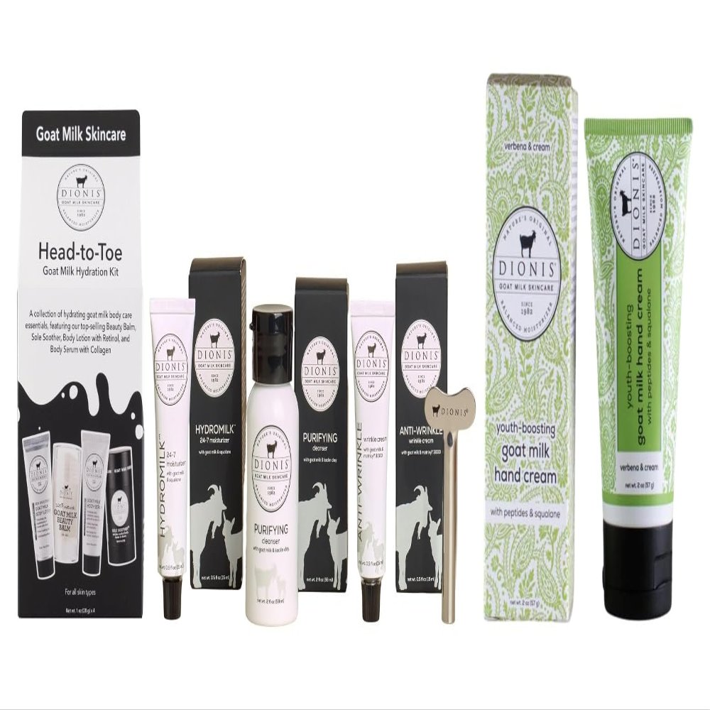 Dionis Goat Milk Skincare Complete Collection (Includes Core Collection Starter Set + Verbena & Cream Youth Boosting Hand Cream and Head to Toe Hydration Kit)