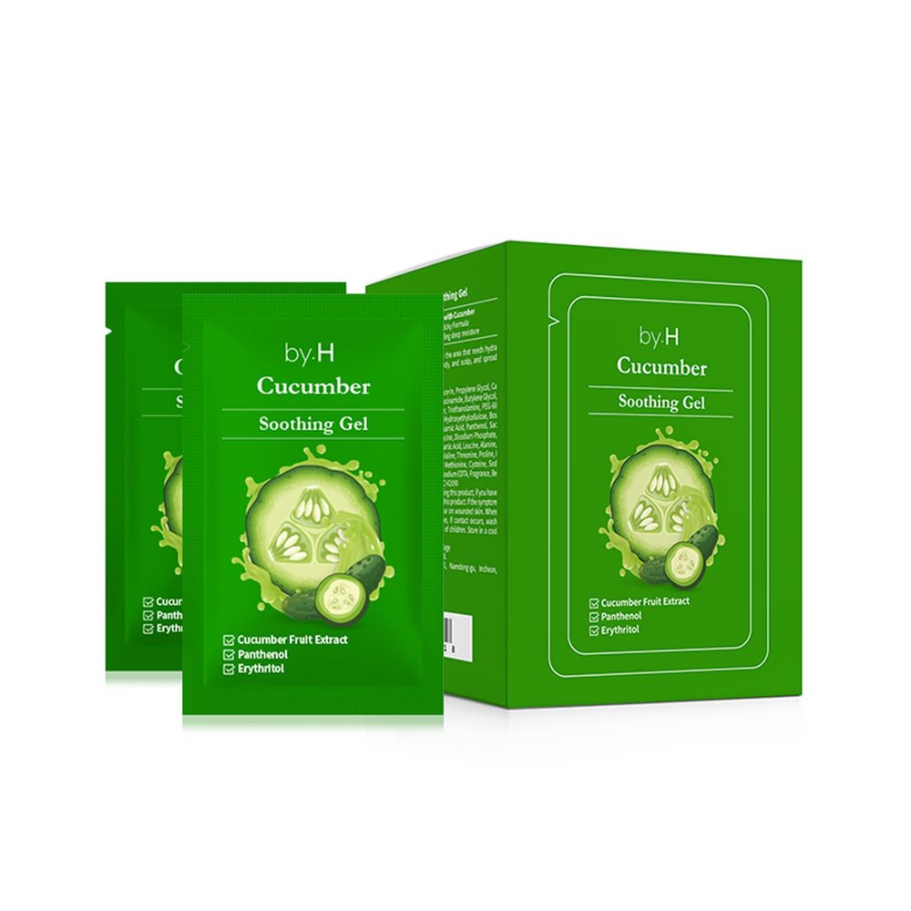 by.H Pure Cucumber Gel Organic Pouch (30 PC) - Skin Care Cucumber Cooling Gel with Extracts for Sunburn and Soothing Relief | Food Grade Non-Sticky Formula for Sensitive Skin