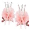 2pcs Crown Hair Pins, Princess Crown tiara Hair Clips, Tulle Mesh tiara (Pink) view 1