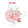 2pcs Crown Hair Pins, Princess Crown tiara Hair Clips, Tulle Mesh tiara (Pink) view 2