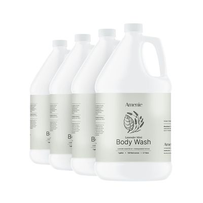 Amenie Lavender Mint Body Wash - Case of 4 Gallons, Refreshing & Nourishing Wash for All Skin Types, Natural & Paraben-free, Bulk Size for Spa & Hotel Use