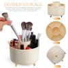 360 Rotating Makeup Brush Holder Organizer with Divided Compartments, Abs Cosmetic Storage Box for Vanity, Desktop, and Countertop Makeup Holder Beige view 2