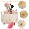 360 Rotating Makeup Brush Holder Organizer with Divided Compartments, Abs Cosmetic Storage Box for Vanity, Desktop, and Countertop Makeup Holder Beige view 4