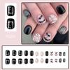 24Pcs Halloween Fake Nails - Black Press Ons Short Square Acrylic Nails with Bats Skull Design, Ghosts, Glossy Glitter Finish - Full Cover Glue Ons for Women - DIY Manicure view 2
