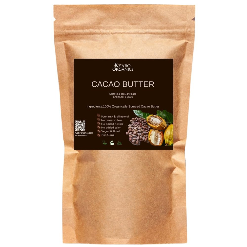 Kyabo Organics Cocoa Butter for Cooking, Skin care 2lb / 32oz Bag | Deodorized | Food Grade and Cosmetic Grade | With out strong Cocoa Smell