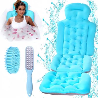 18.9 Widened Shoulder Full Body Bath Pillow for Bathtub,2.7 Ultra Thick Luxury Bath Pillow Cushion Bath Mat for Head and Neck Support with Laundry Bag,Body Brush and Foot File Callus Remover.