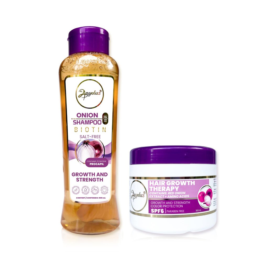 Anyeluz Onion Shampoo + Hair Therapy, Cleanses and Reduces Oiliness, Protects Color and Repairs Damage, Salt and Paraben Free