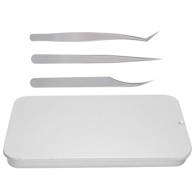 3Pcs Lash Tweezers Set for Eyelash Extensions, Professional Lash Extension Tweezers, Stainless Steel Lash Application Tools, with Box for Professional Beauty, Pore Cleaning(Silver)