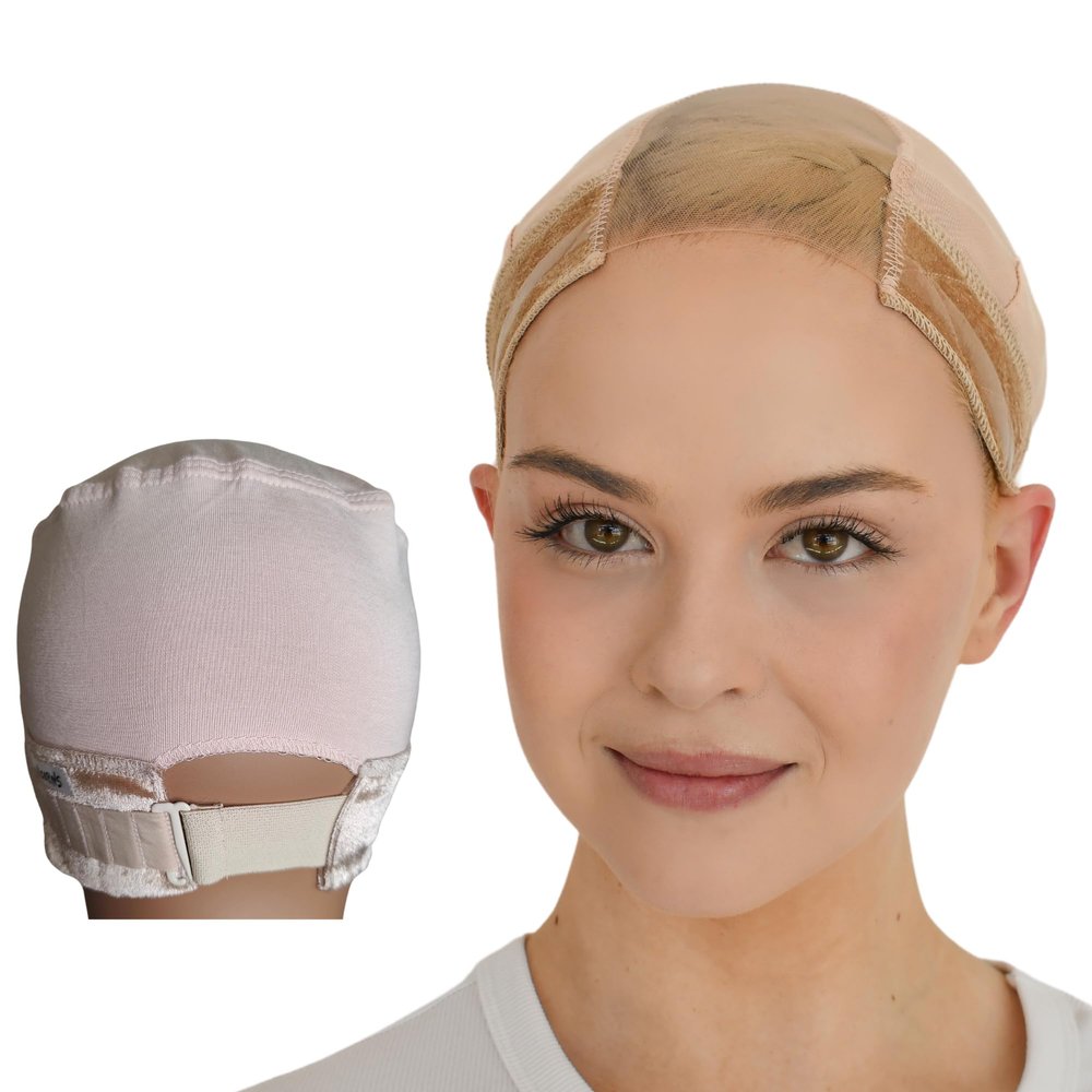 Wig Grip Cap | Adjustable with Wide Lace | Silicone Grip | Wig Comb Slats | Comfortably Keeping your wig in place (Beige, Small 19.5" - 22.5" Head Size)