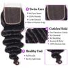 10A Loose Deep Wave Bundles with Closure Human Hair (12 14 16+12), 100% Unprocessed Raw Human Hair Weave with Closure, Brazilian Virgin Loose Curly Bundle Deals Natural Black Color view 3