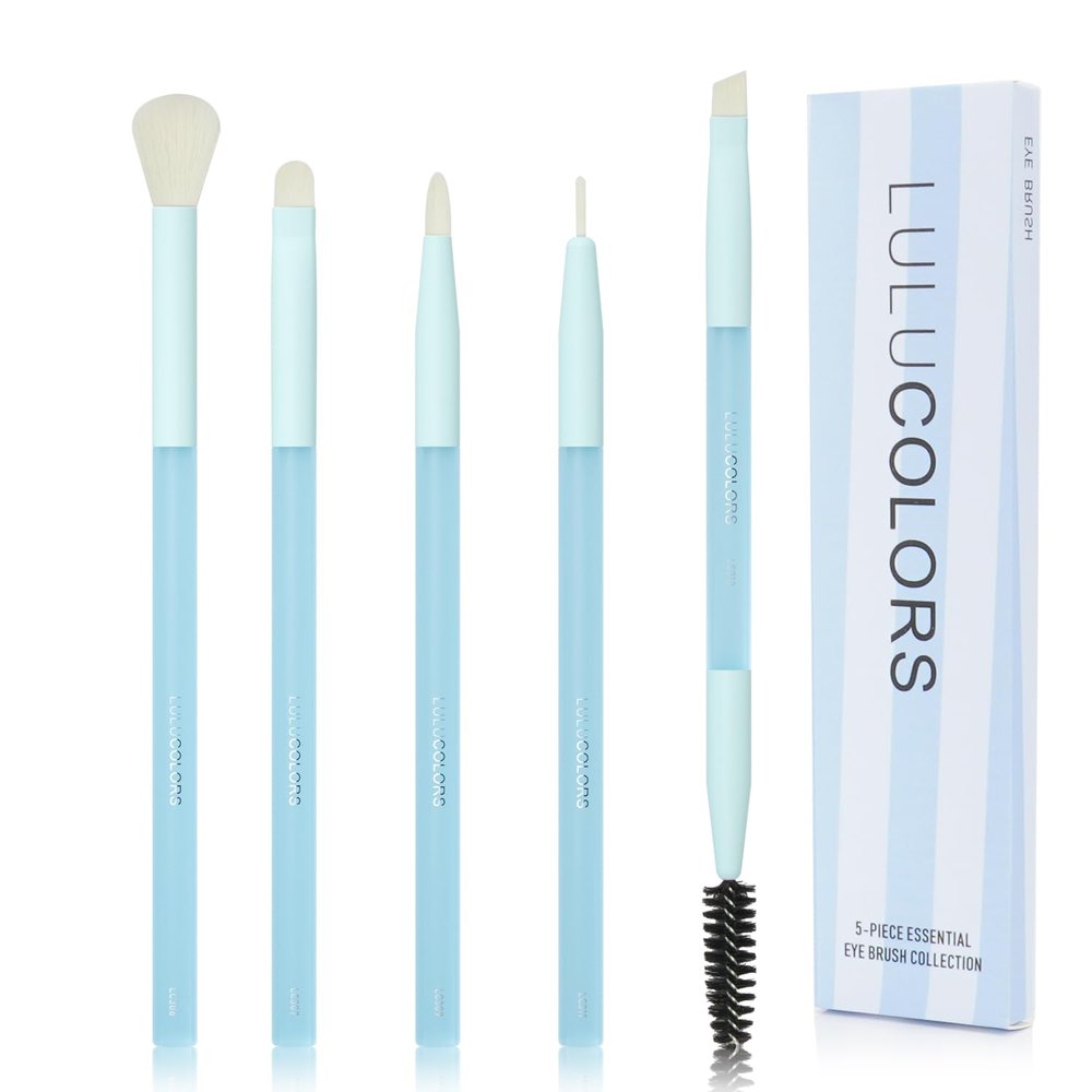 LULUCOLORS 5-Piece Eye Makeup Brush Set Blue Edition with Cruelty-Free Bristles and Comfortable Rubber Finish Handles (Blue)