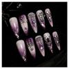 2 piece set Reusable glue Gel Gothic Mauve nail gradient Finger Metal Cross charm Design Spider Decal Halloween Cross Pattern Punk suitable for female girls Almond nails view 4