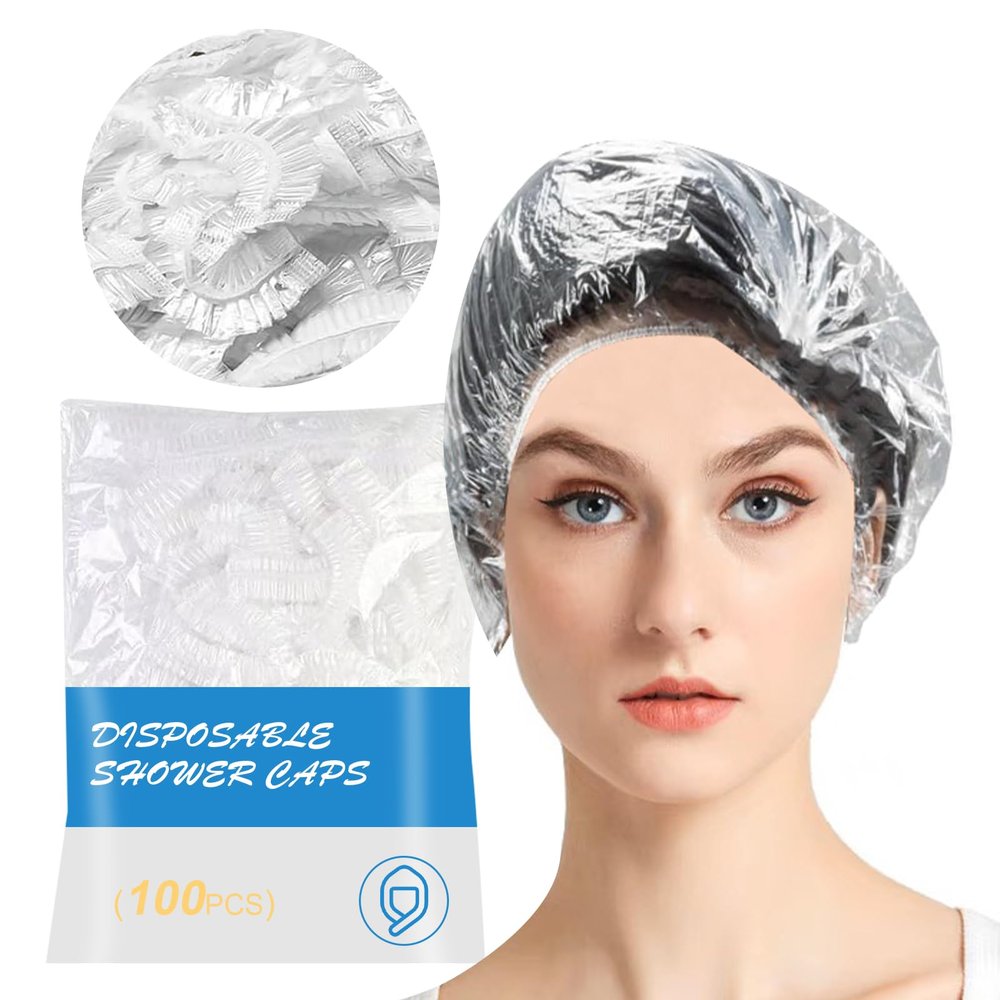 100PCS Shower Caps for Women Disposable, Large Shower Cap for Long Hair, Waterproof Plastic Shower Caps Disposable for Shower, Salon, Travel & Disposable Shower Caps for Sourdough