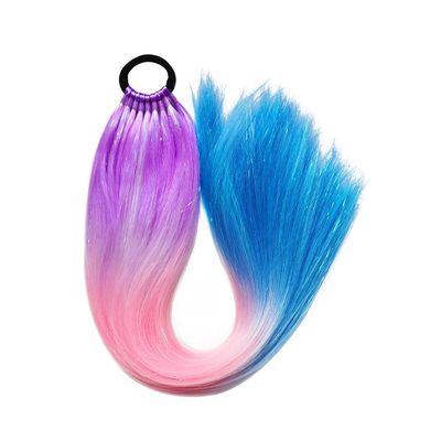 2PCS Long Ponytail 65cm Hair Extensions Rainbow Braid with Rubber Band Spicy Girl Wig Synthetic for Children (3-6purple-pink-blue)