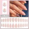 BAOYAALIN Solid Nude Press on Nails Medium Almond Shaped Fake Nails with Simple Solid Nude Design Full Cover Press ons Artificial Acrylic False Stick on Nail for Women Manicure 24Pcs view 2