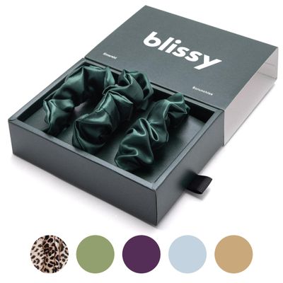 Blissy Silk Scrunchies (3 Pack) - 100% Pure Mulberry Silk - 22 Momme 6A High-Grade Fibers Scrunchie for Straight & Curly Hair (Emerald, Skinny)