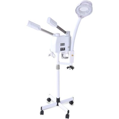 MNBVH 3 in 1 Professional Facial Steamer with 8X Magnifying Lamp for Salon Spa Beauty Skin Care Equipment, Adjustable Height, with 4 Rollers for Easy Move