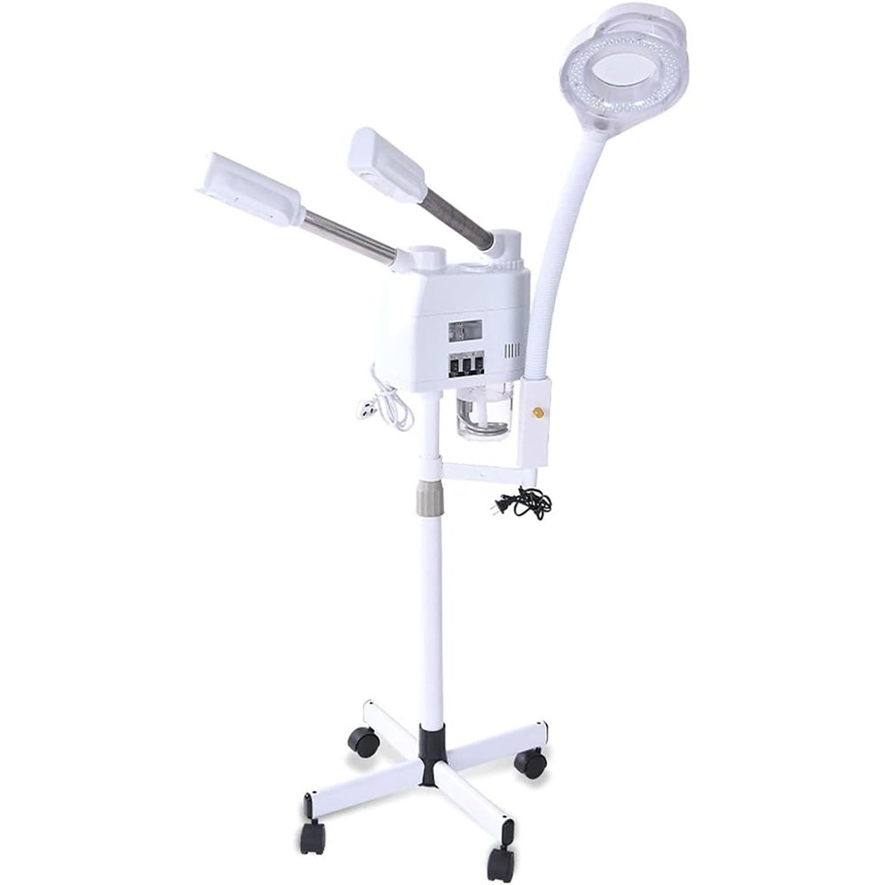 MNBVH 3 in 1 Professional Facial Steamer with 8X Magnifying Lamp for Salon Spa Beauty Skin Care Equipment, Adjustable Height, with 4 Rollers for Easy Move