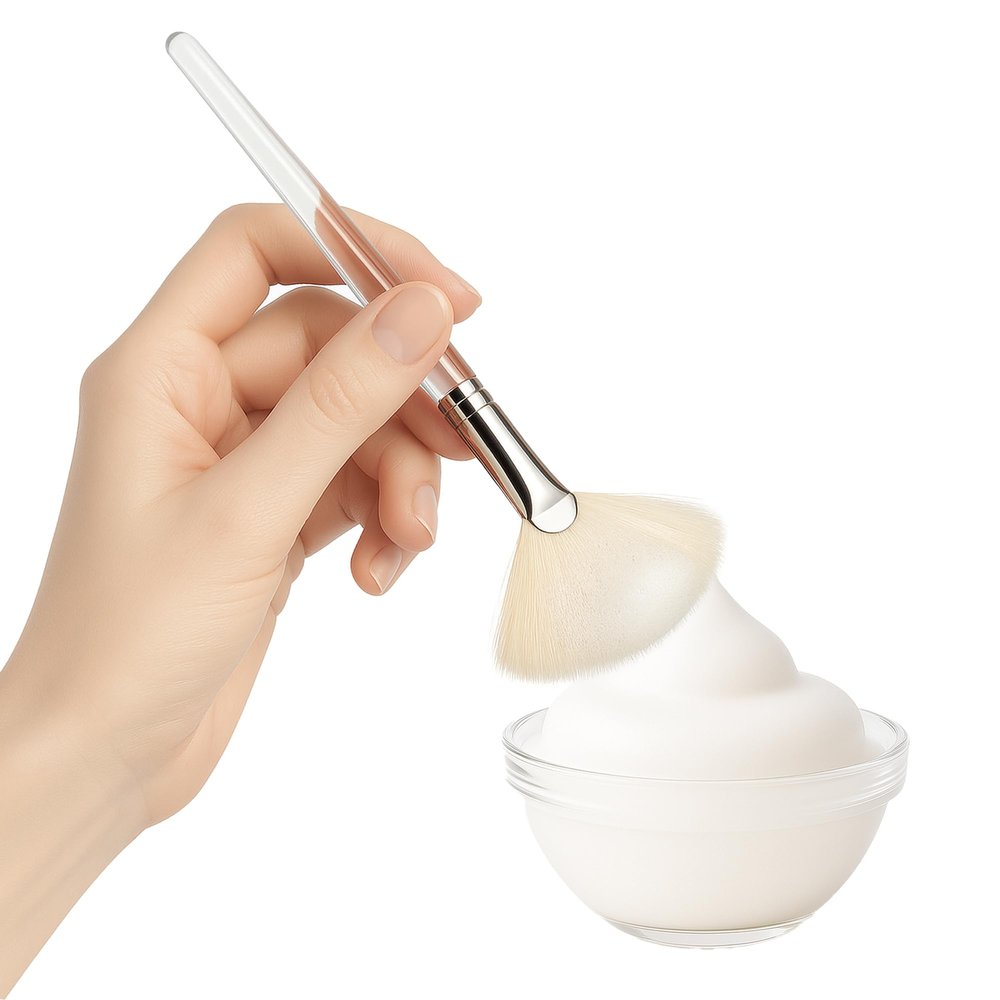 APPEARUS Natural Goat Hair Facial Mask Fan Brush - Soft, Gentle & Professional for Foaming, Exfoliating & Skincare Application (Medium)