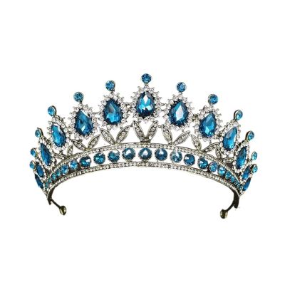 TRUSTTWO Fashion Gold Color Pink Crystal Crown Bride Tiara Queen Fit For Wedding New Luxury Crown Headpiece Hair Jewelry Accessories The New(Bronze sky blue)