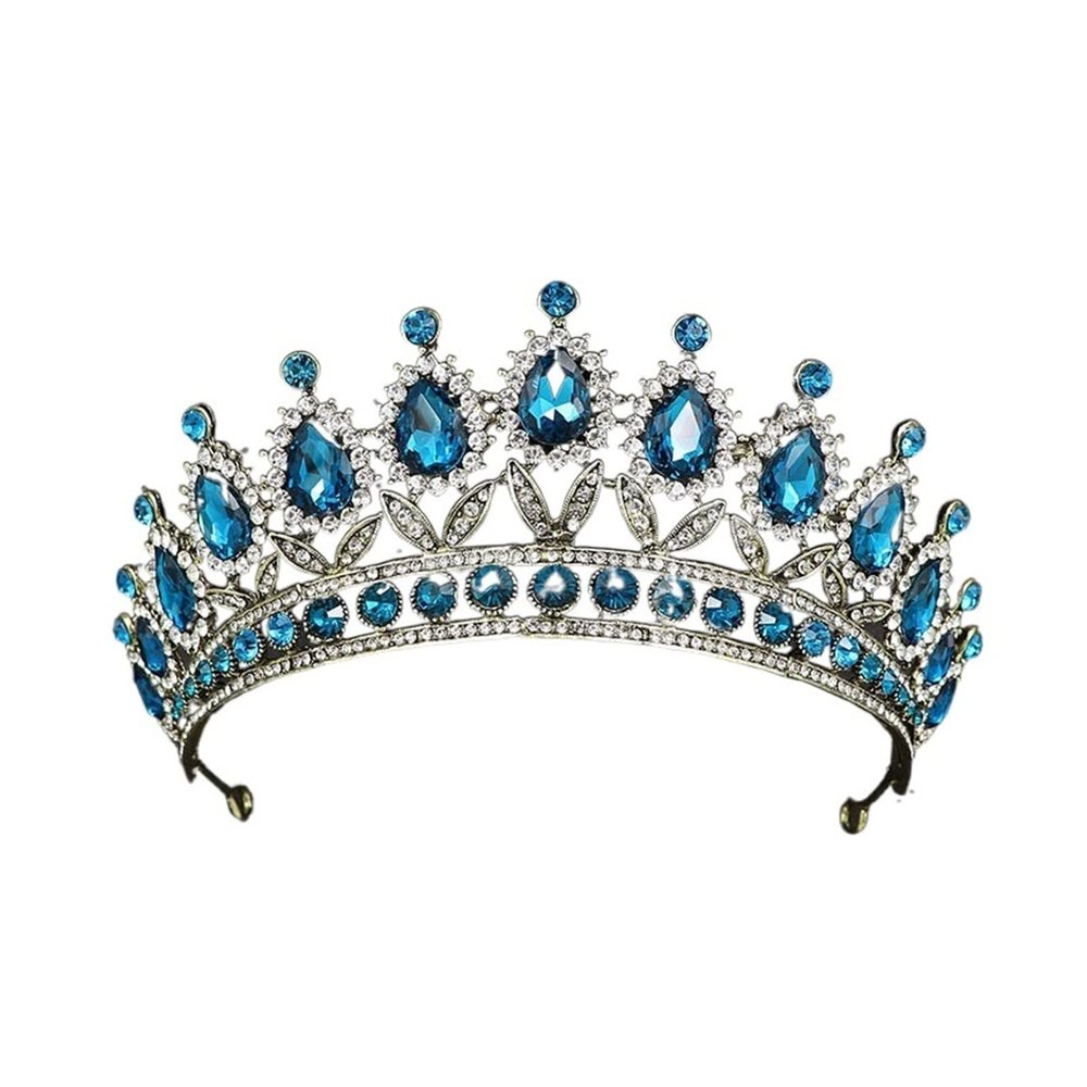 TRUSTTWO Fashion Gold Color Pink Crystal Crown Bride Tiara Queen Fit For Wedding New Luxury Crown Headpiece Hair Jewelry Accessories The New(Bronze sky blue)