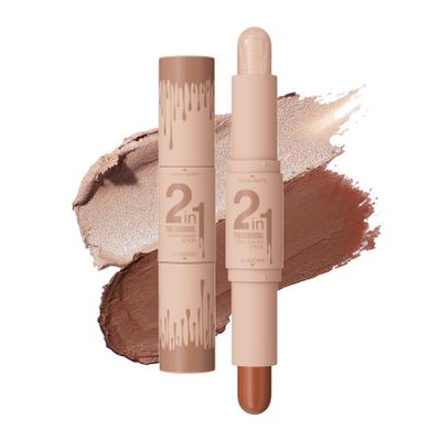 Dual-Ended Cream Contour & Highlight Stick Set - Face Sculpting with Longwear Water-Resistant Formula, Natural Finish, Blendable for All Skin Tones (Pearl White, Dark Brown)