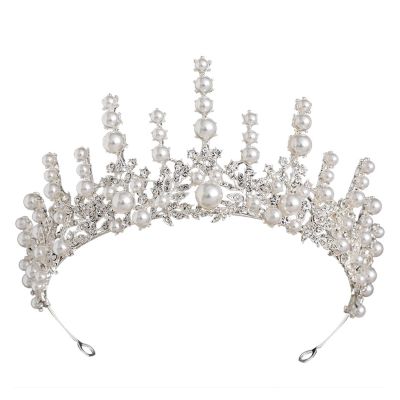 TRUSTTWO Baroque Luxury Silver Color Crystal Pearl Bridal Tiaras Crown Rhinestone Pageant Diadem Bride Headband Wedding Hair Accessories The New(Silver)