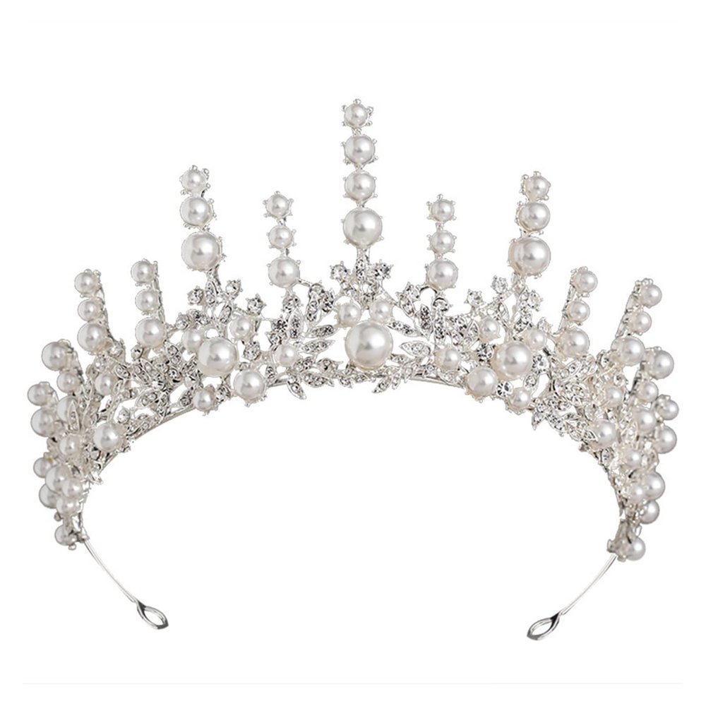 TRUSTTWO Baroque Luxury Silver Color Crystal Pearl Bridal Tiaras Crown Rhinestone Pageant Diadem Bride Headband Wedding Hair Accessories The New(Silver)
