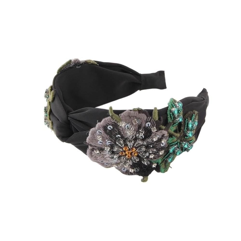 TRUSTTWO Exquisite Wide Cloth Headband New Fashion Wide-Brimmed Fabric With Rhinestone Flowers Light Luxury Headband Ladies Hairpin The New(2)