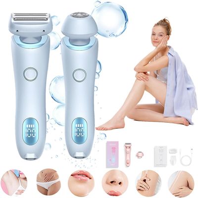 Glide Pro 3.0 2 in 1 Wet & Dry Electric Waterproof Razor, Painless Hair Removal, Removable Head for Bikini, Legs, Arms, Underarm (Blue)