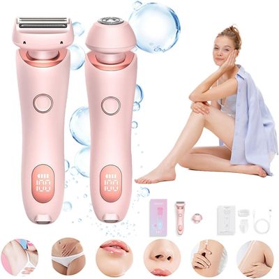 The Glide Pro 3.0 Razor, Razor for Women, 2 in 1 Wet & Dry Electric Waterproof Razor, Painless Hair Removal Removable Head for Bikini Leg Arm Underarm Area (Pink)